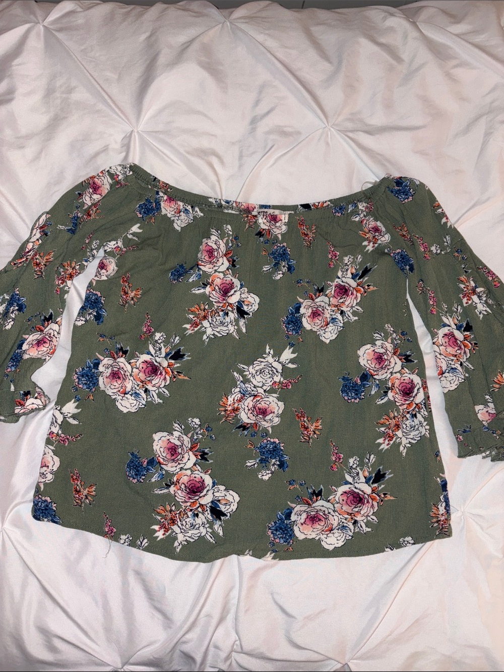 Gypsies & Moondust Olive Floral Off-Shoulder Top